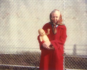 Roberta in red coat